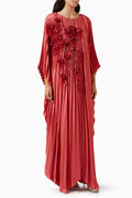 Feather-embellished Pleated Kaftan