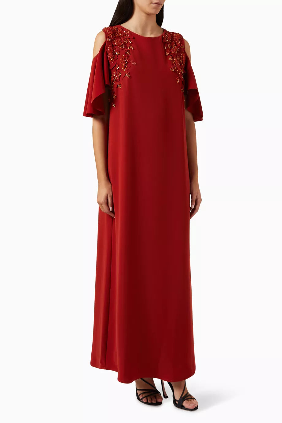 Bead-embellished Cold-shoulder Kaftan