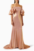 Draped Off-shoulder Mermaid Gown in Metallic-fabric