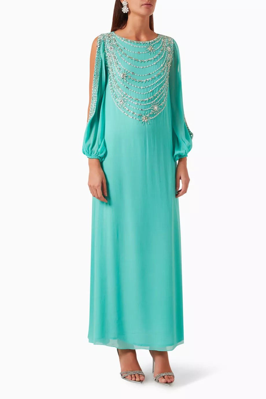 Jewel Embellished Kaftan in Silk-georgette