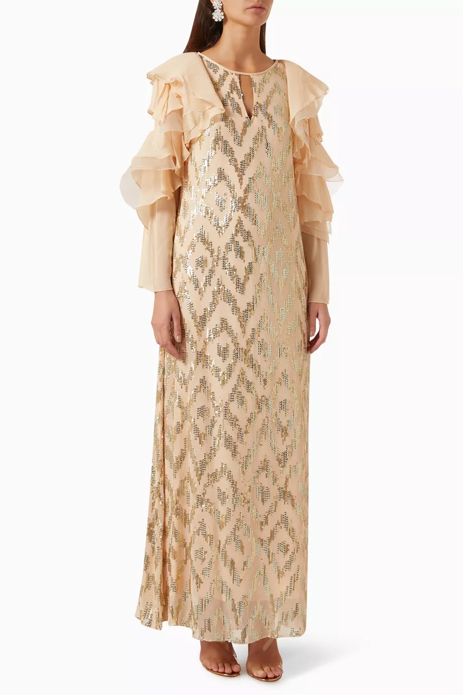 Leila Ruffle Kaftan in Silk-georgette