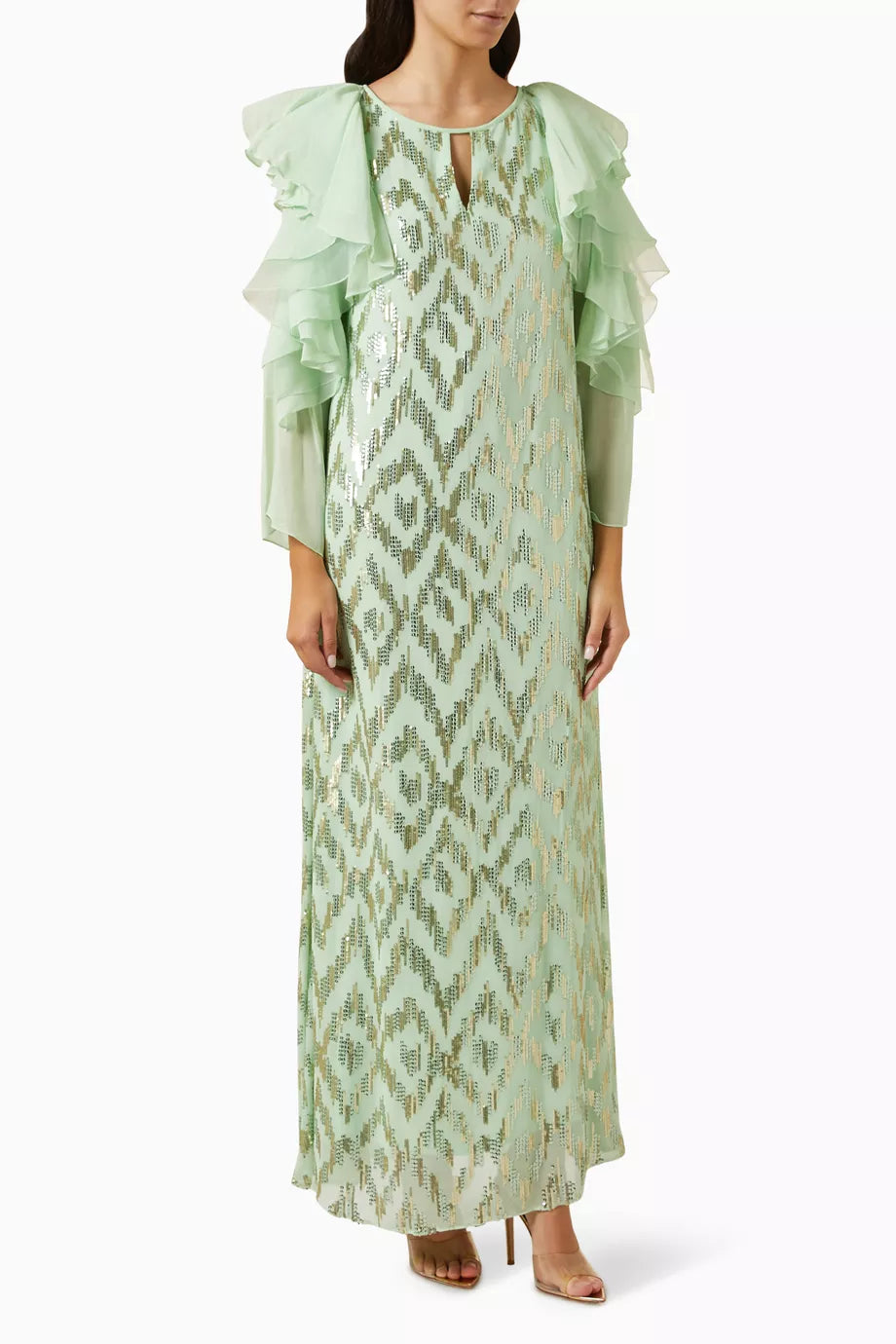 Leila Ruffle Kaftan in Silk-georgette