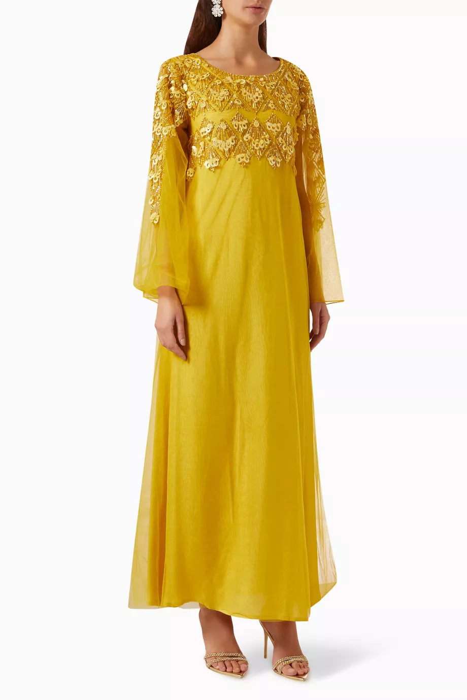 Marquee Embellished Kaftan in Silk-tulle