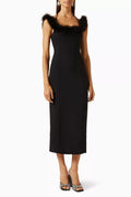 Feather-trimmed Midi Dress