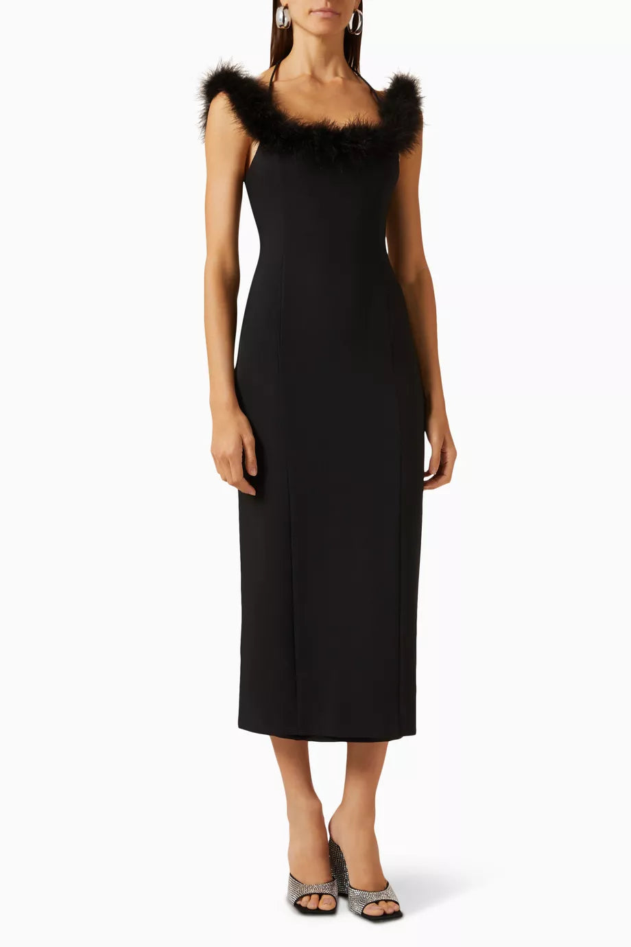 Feather-trimmed Midi Dress