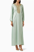 Embroidered Kaftan in Crepe Satin