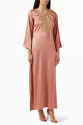 Embroidered Kaftan in Crepe Satin