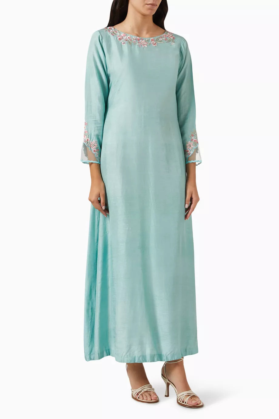 Embellished Kaftan in Raw Silk