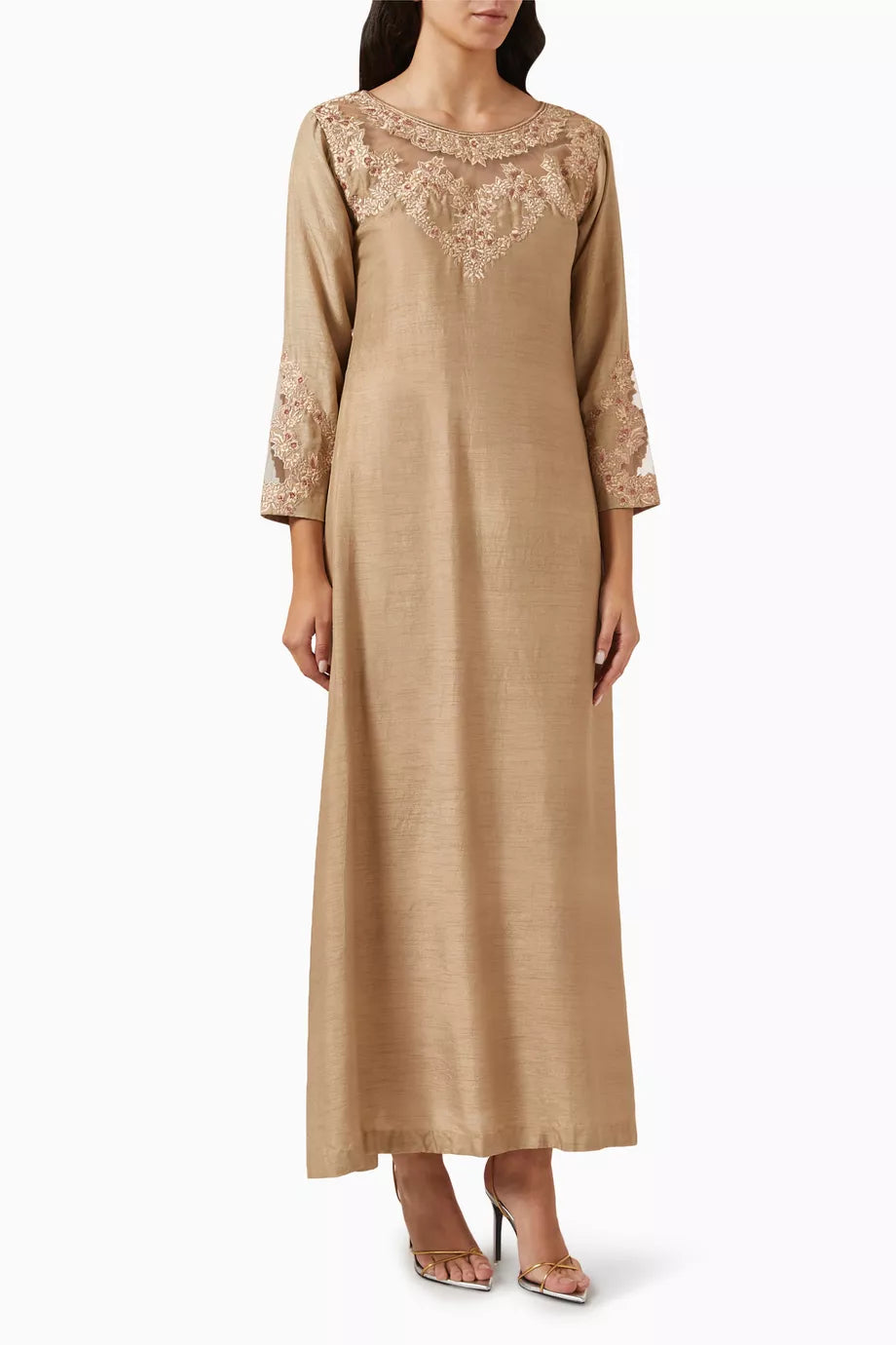 Embroidered Kaftan in Raw Silk