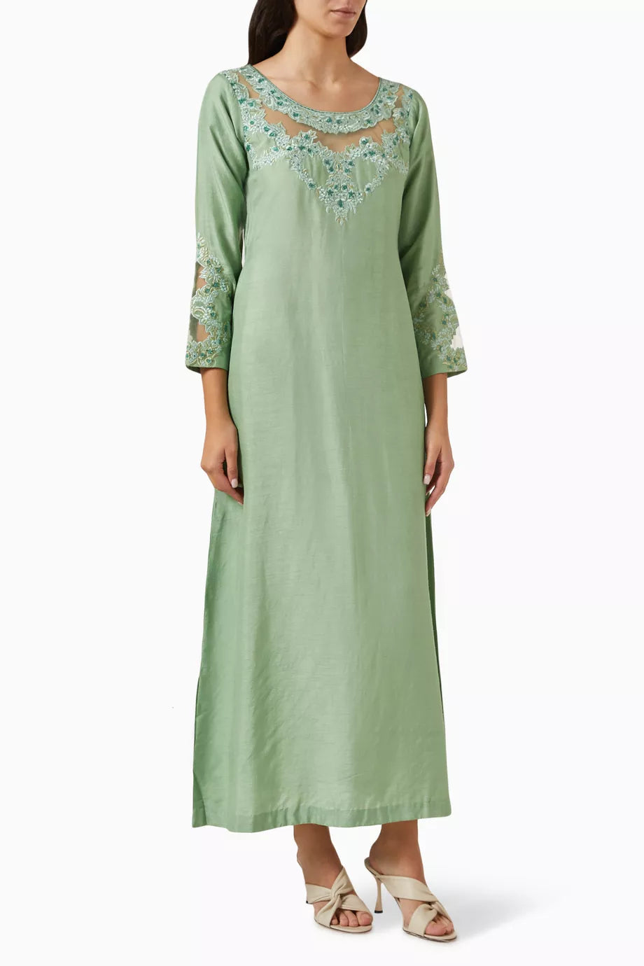 Embroidered Kaftan in Raw Silk