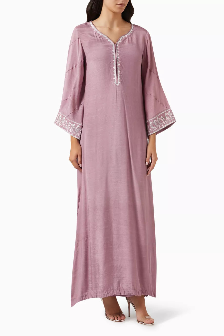 Embellished Kaftan in Cotton Silk Blend