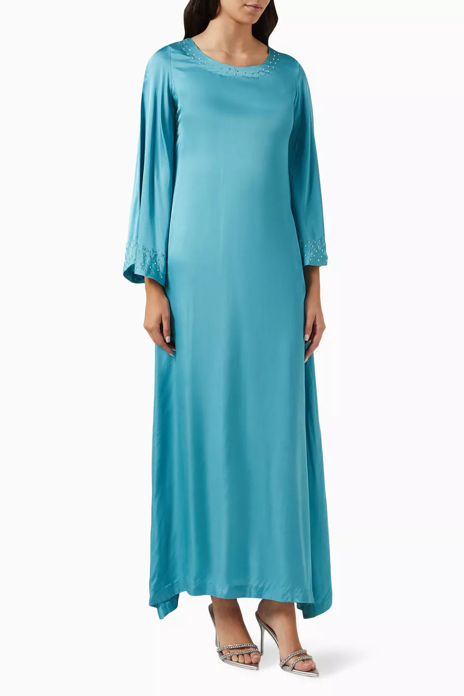 Embellished Kaftan in Cotton Silk Blend