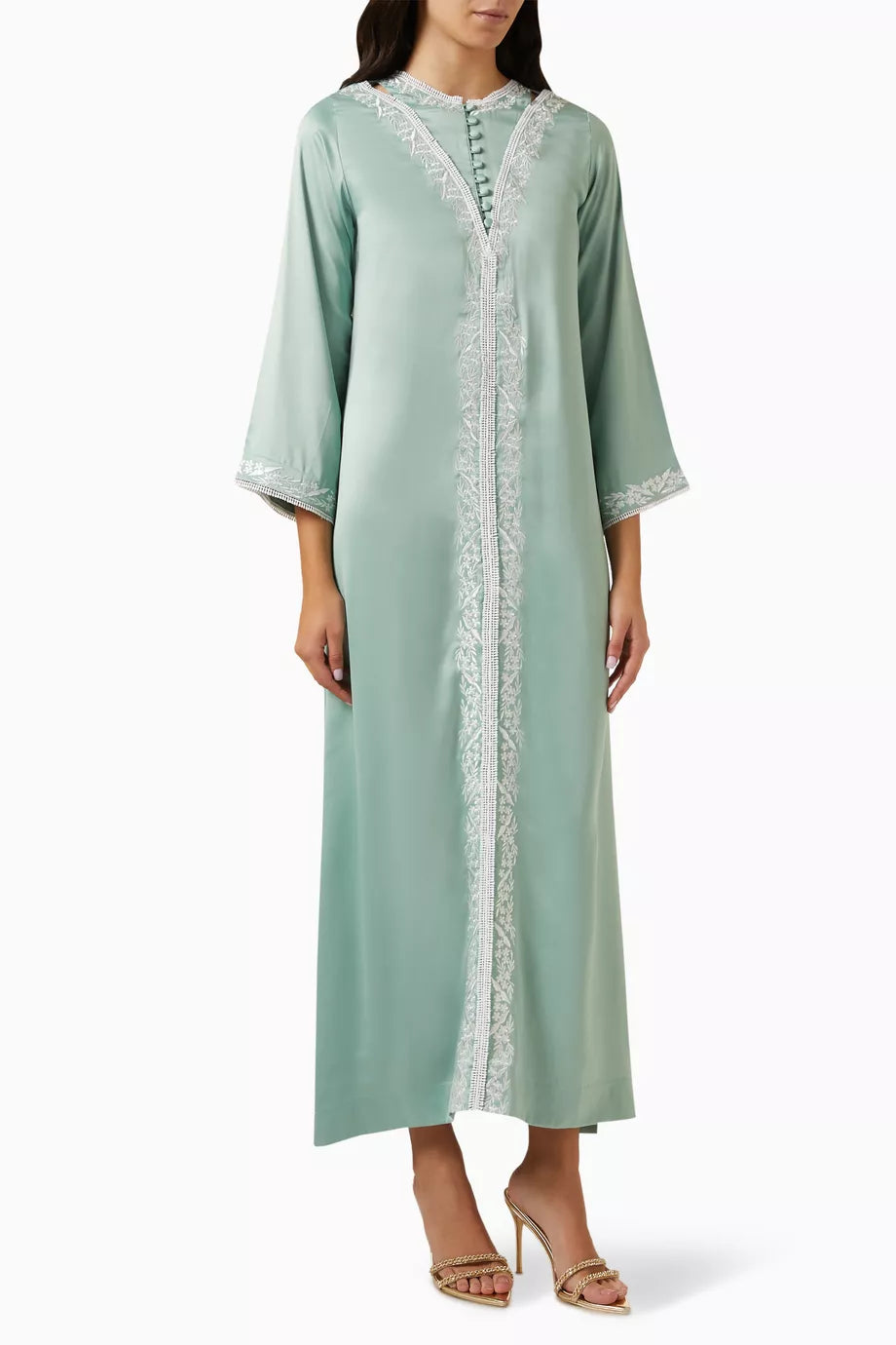 Embellished Kaftan in Crêpe Satin