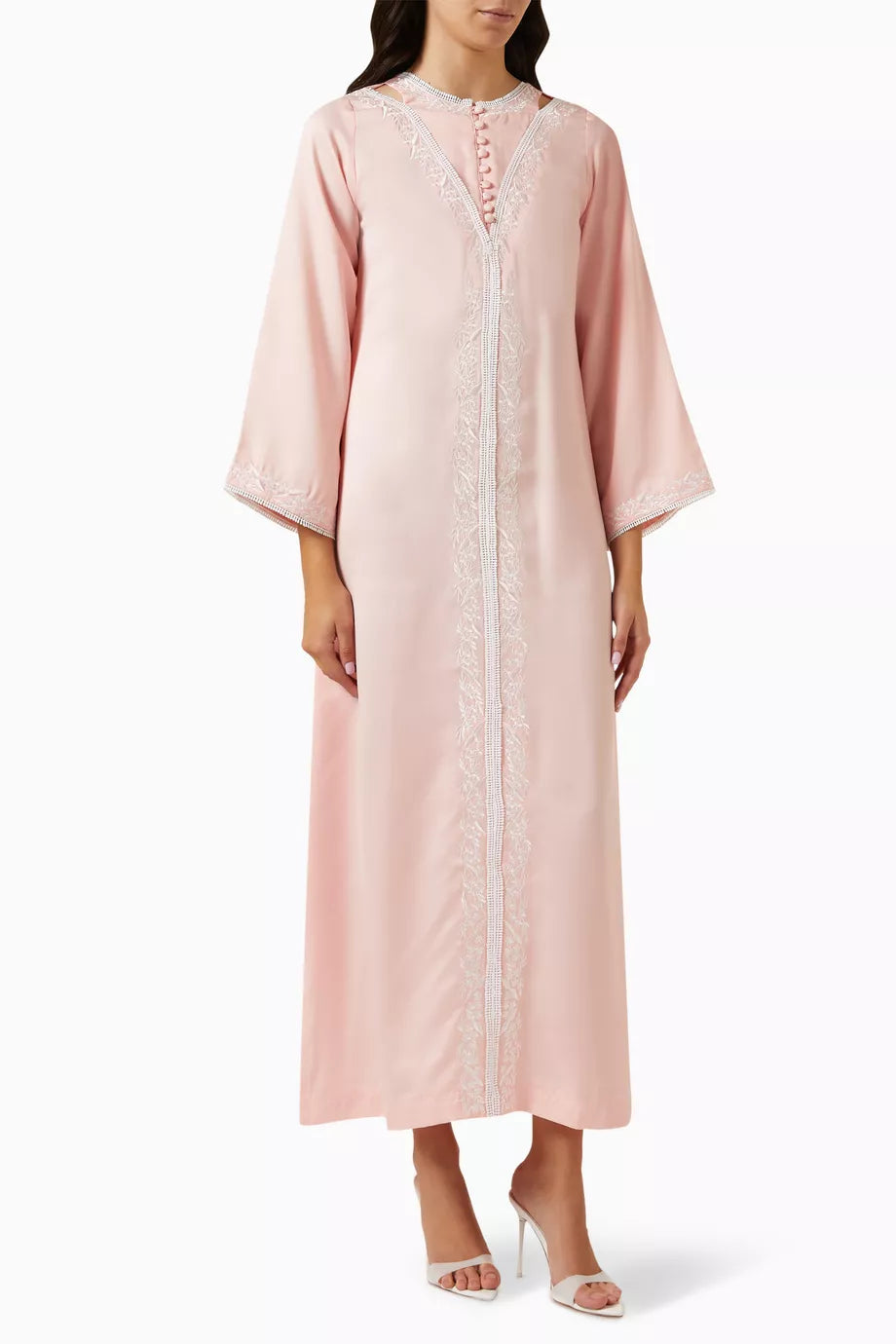 Embellished Kaftan in Crêpe Satin