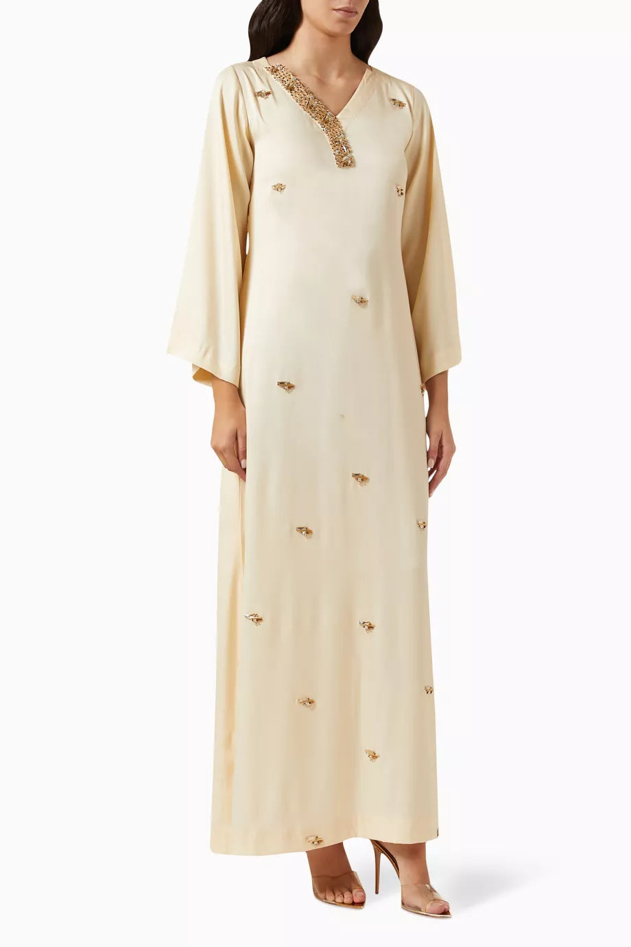 Embellished Kaftan in Crepe Satin