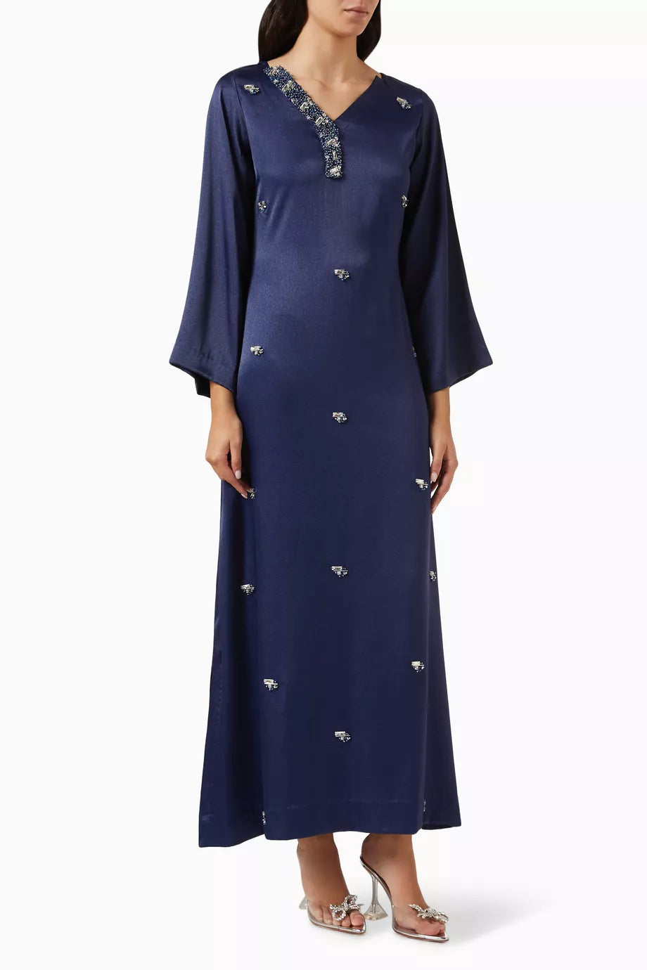 Embellished Kaftan in Crepe Satin