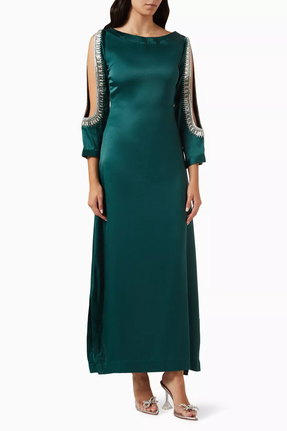 Embellished Kaftan in Crepe Satin