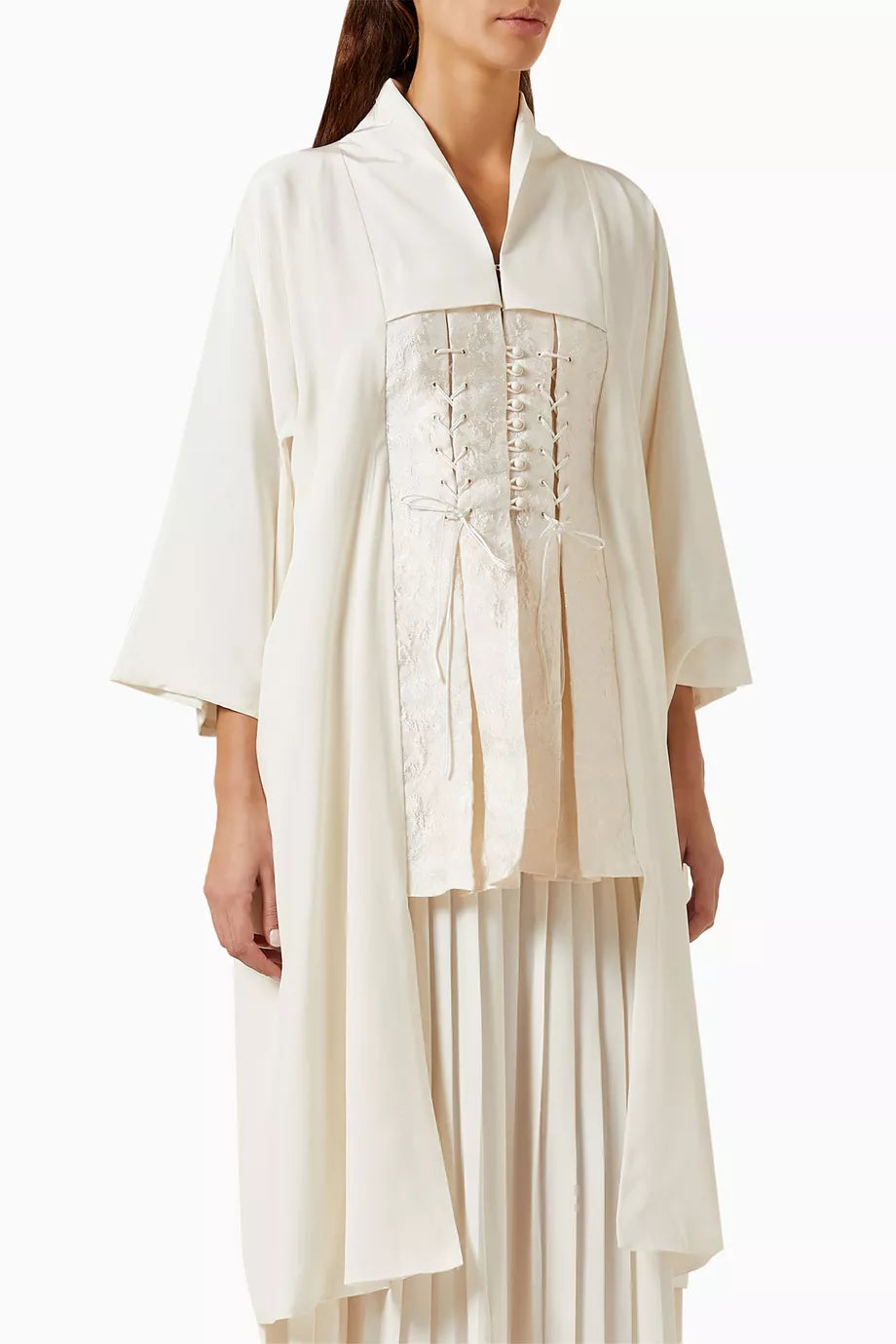 Lace-up Kimono Top in Silk-jacquard
