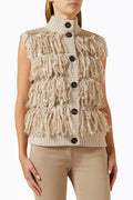 Fringes Sleeveless Cardigan in Knit