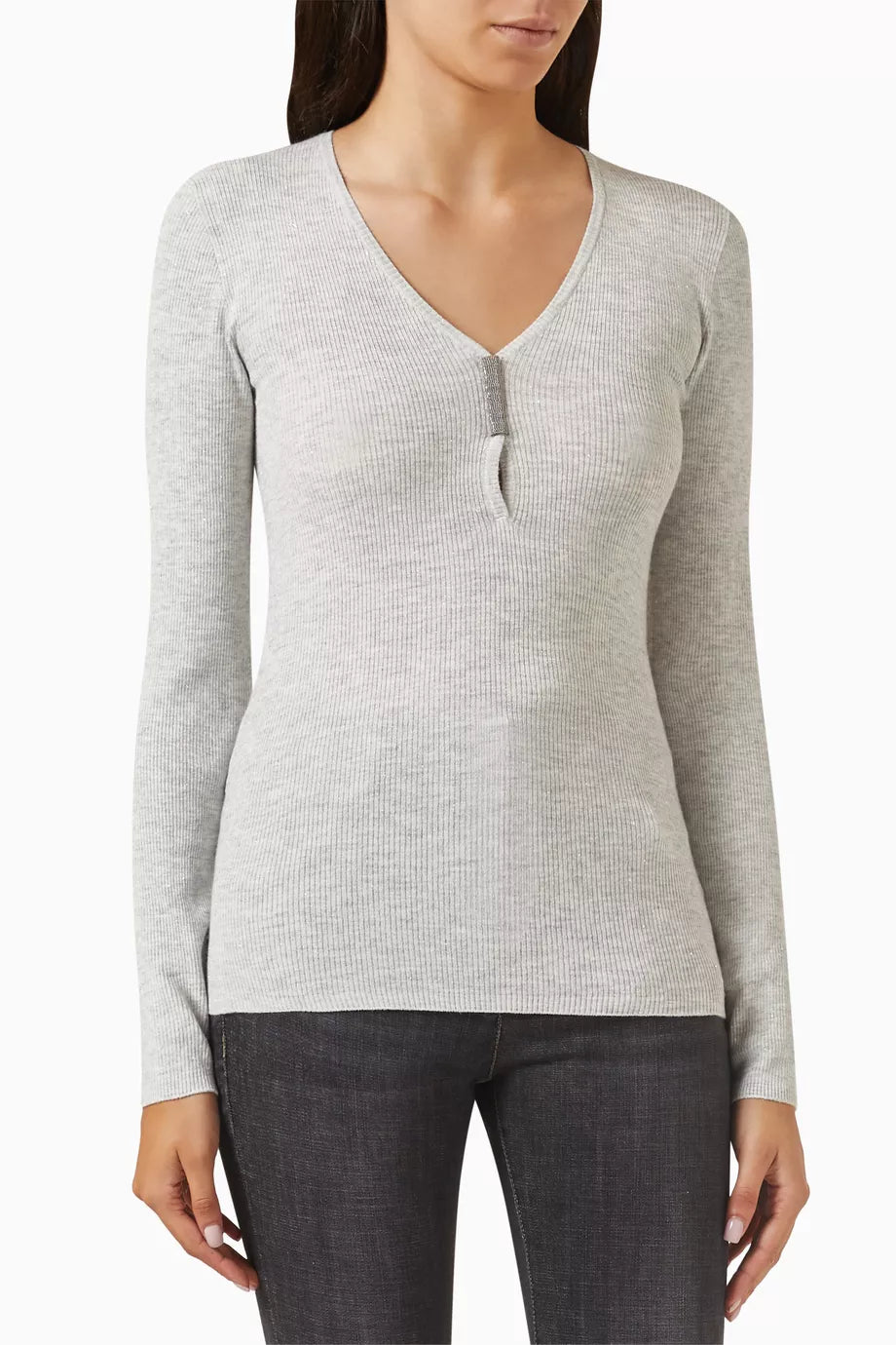 V-neck Sweater in Rib Knit