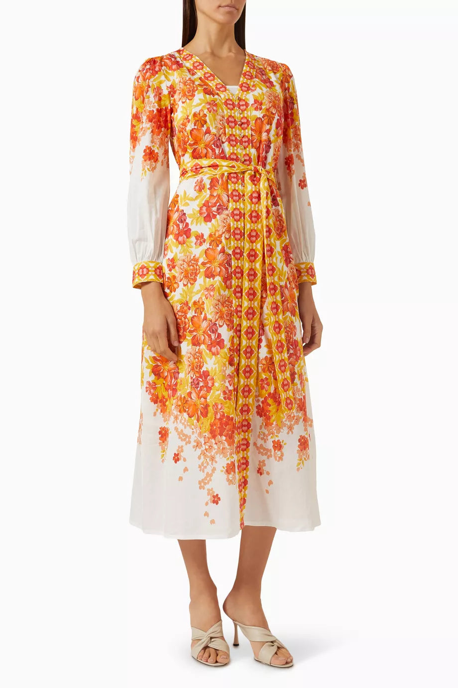 Floral-print V-neck Maxi Dress in Cotton