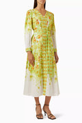 Floral-print V-neck Maxi Dress in Cotton