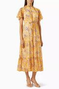 Floral-print Ruffled Neckline Maxi Dress in Chiffon