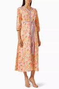 Floral-print V-neck Maxi Dress in Cotton