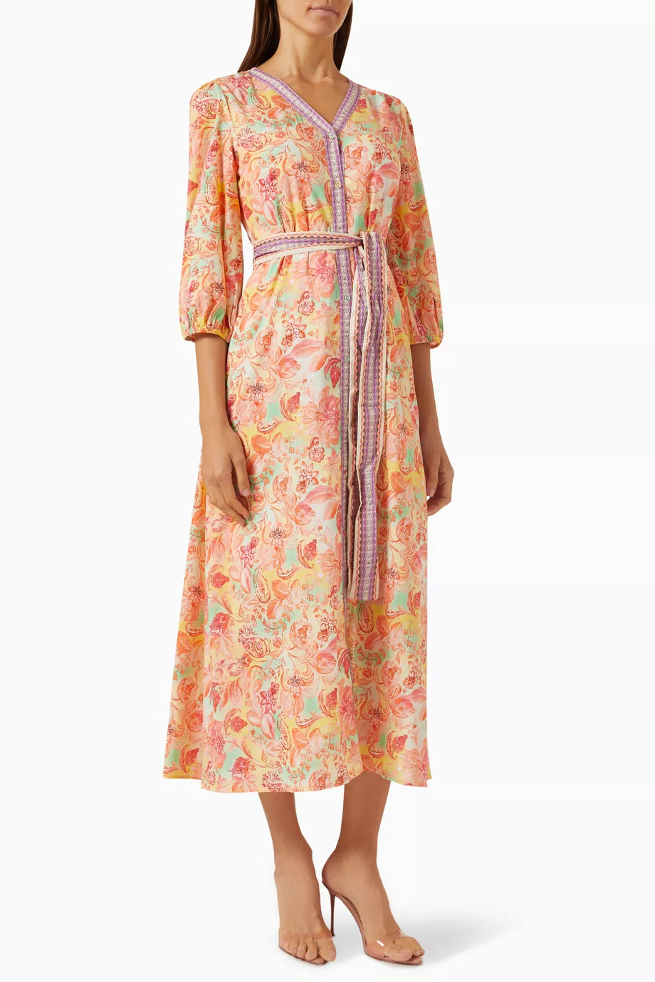 Floral-print V-neck Maxi Dress in Cotton