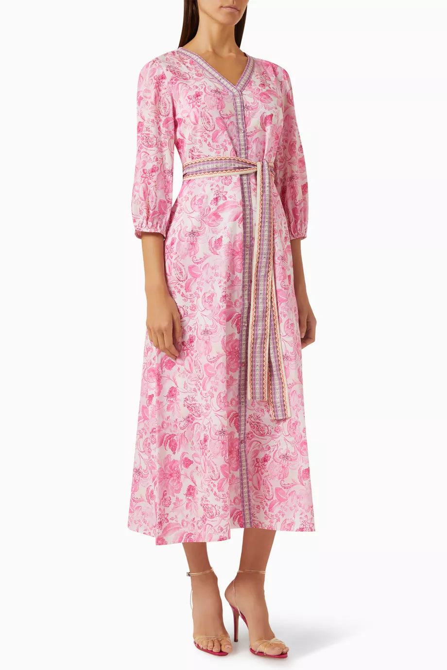 Floral-print V-neck Maxi Dress in Cotton