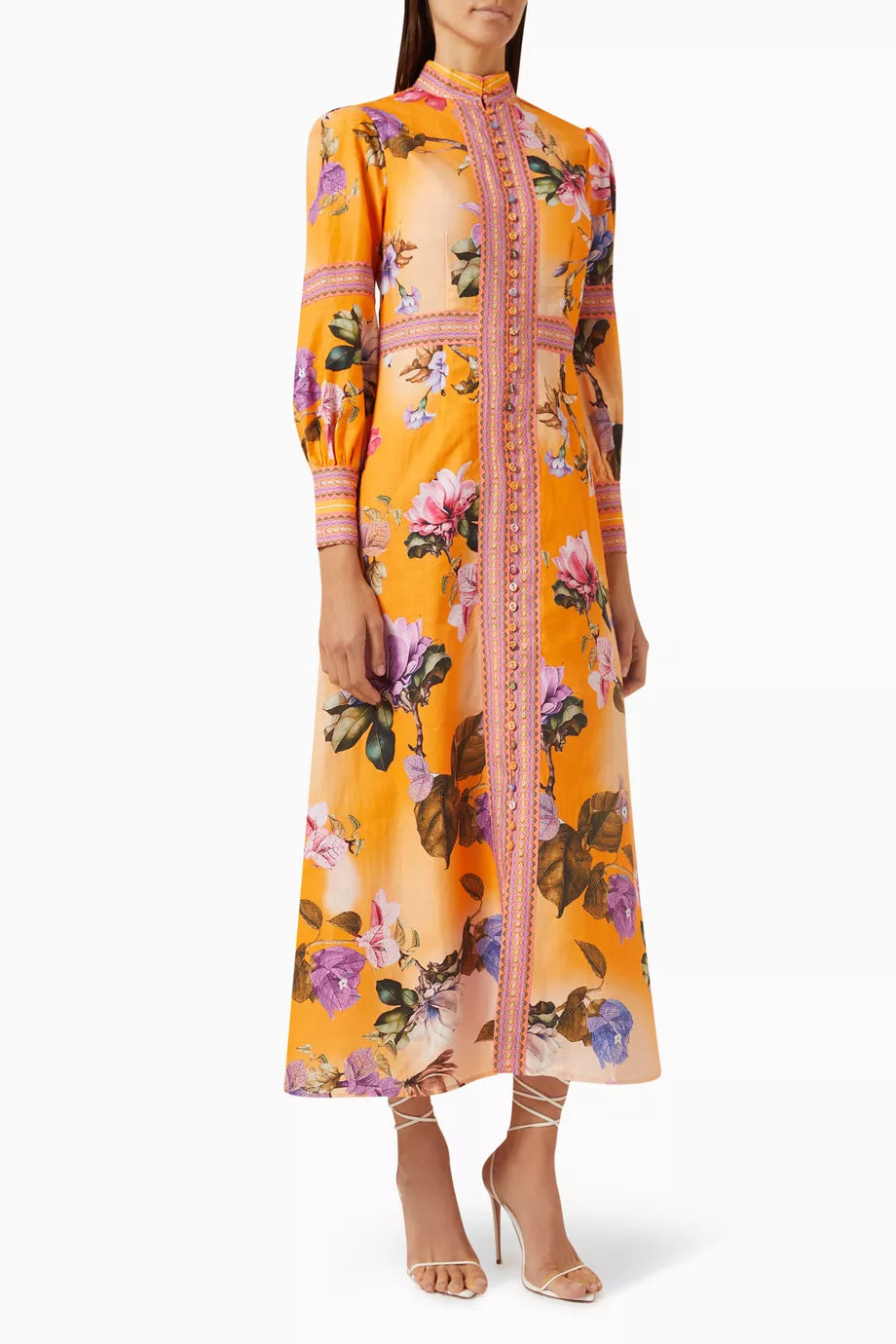 Floral-print Buttoned Maxi Dress in Linen