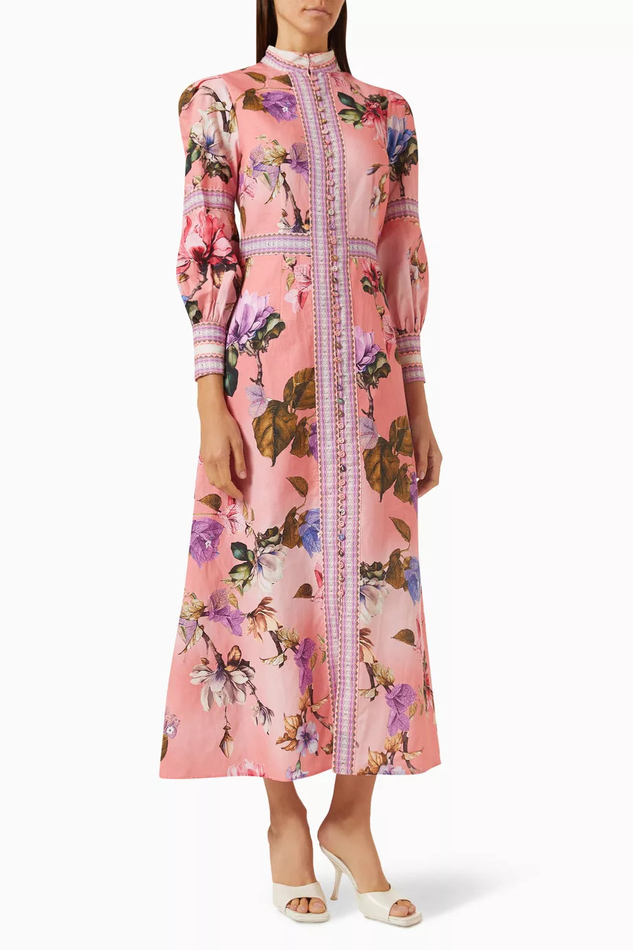 Floral-print Buttoned Maxi Dress in Linen
