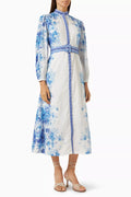 Floral-print High-neck Maxi Dress in Cotton