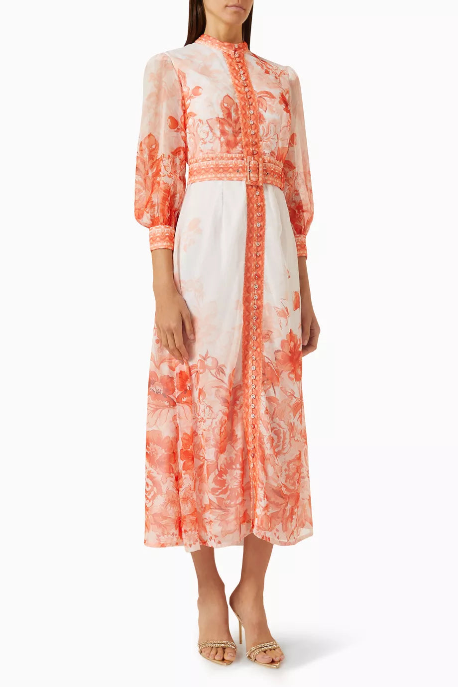 Floral-print Buttoned Maxi Dress in Chiffon