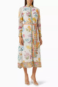 Floral-print Shirt-neck Maxi Dress in Chiffon