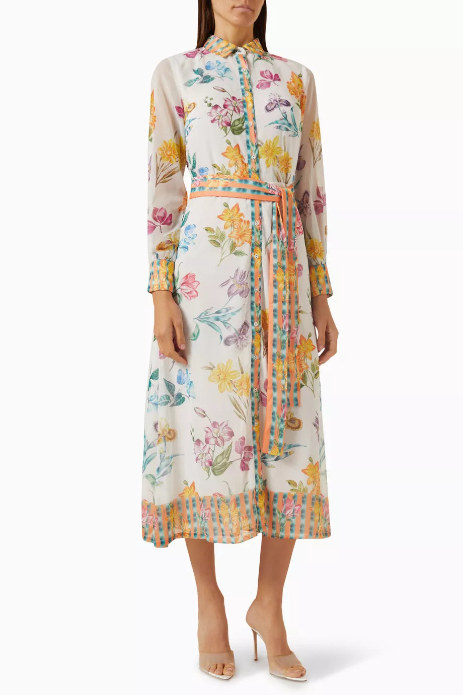 Floral-print Shirt-neck Maxi Dress in Chiffon