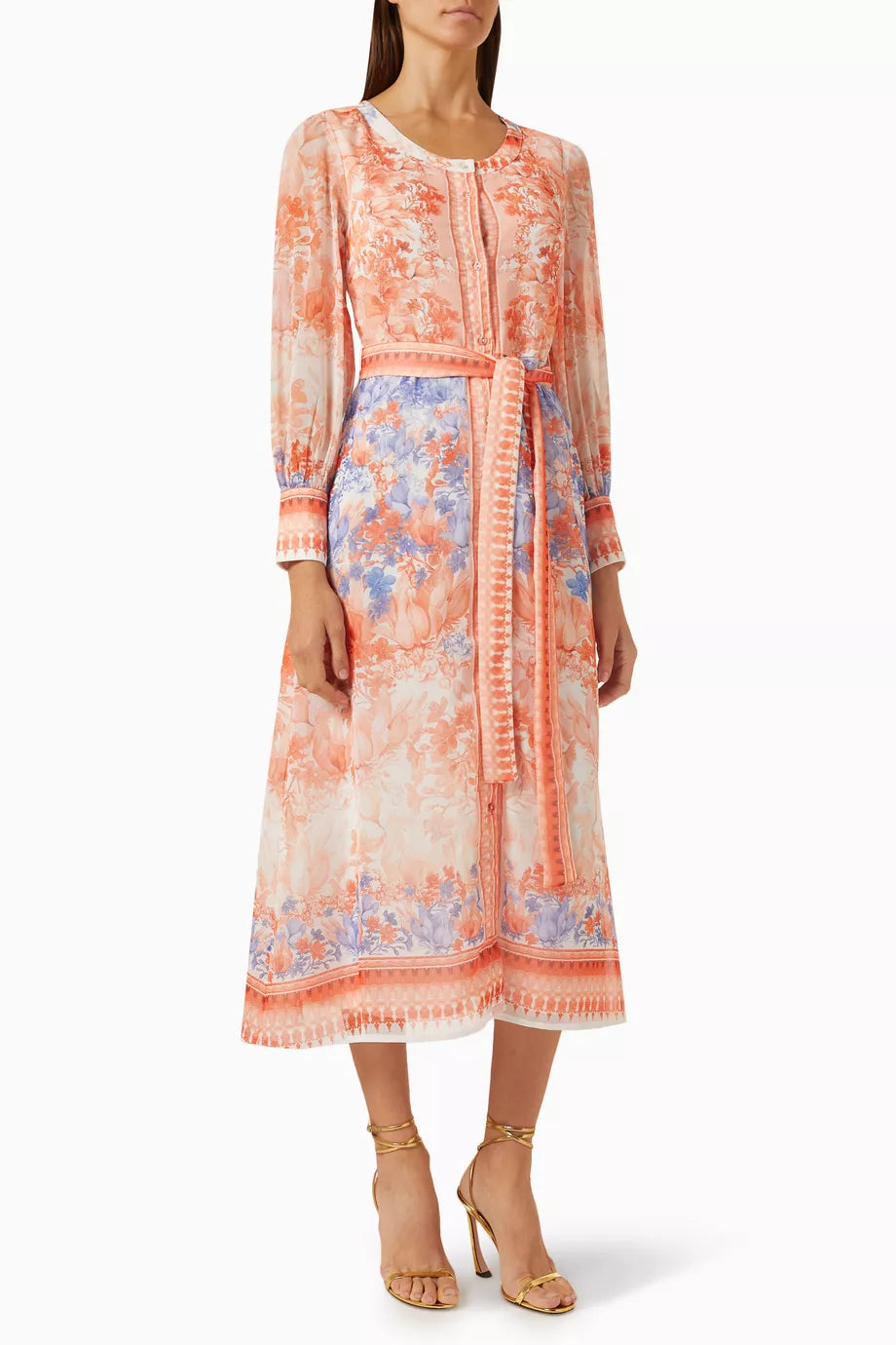 Floral-print Round-neck Maxi Dress in Chiffon
