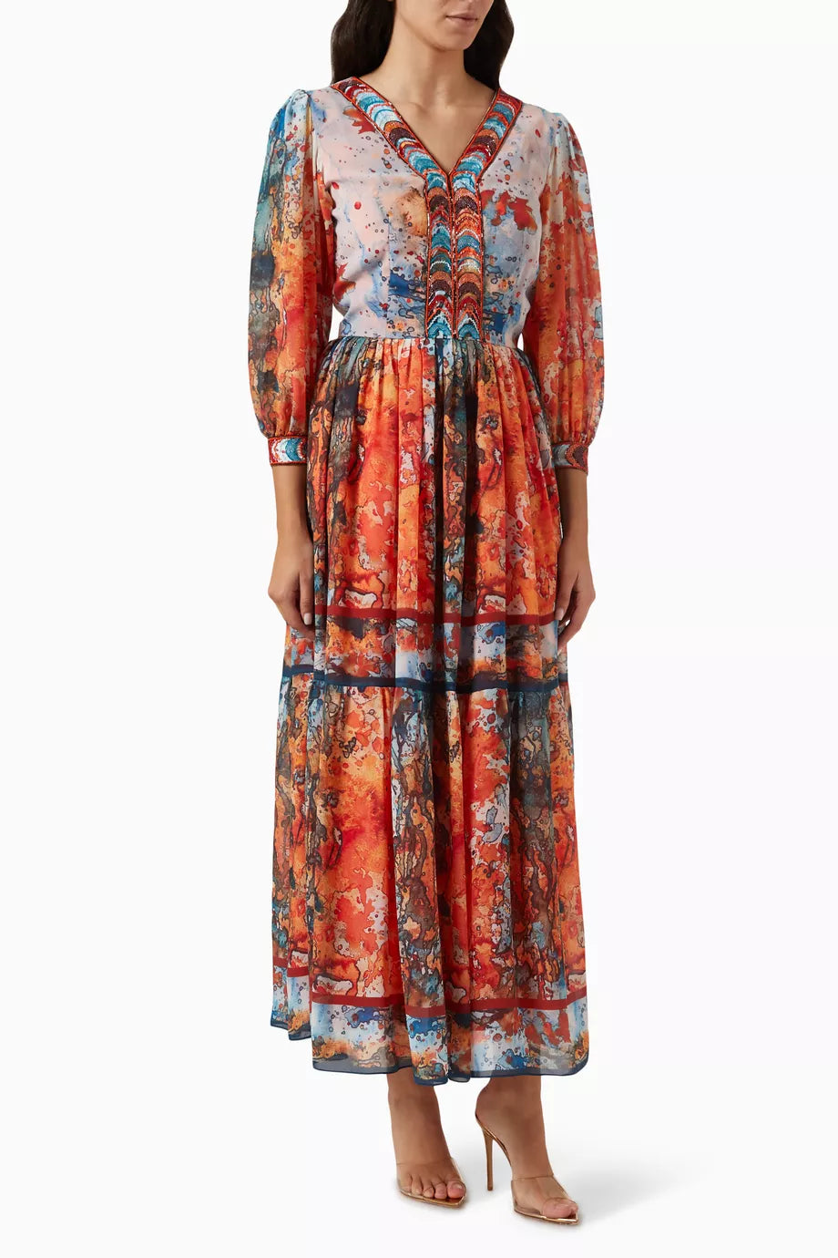 Embroidered Maxi Dress in Chiffon