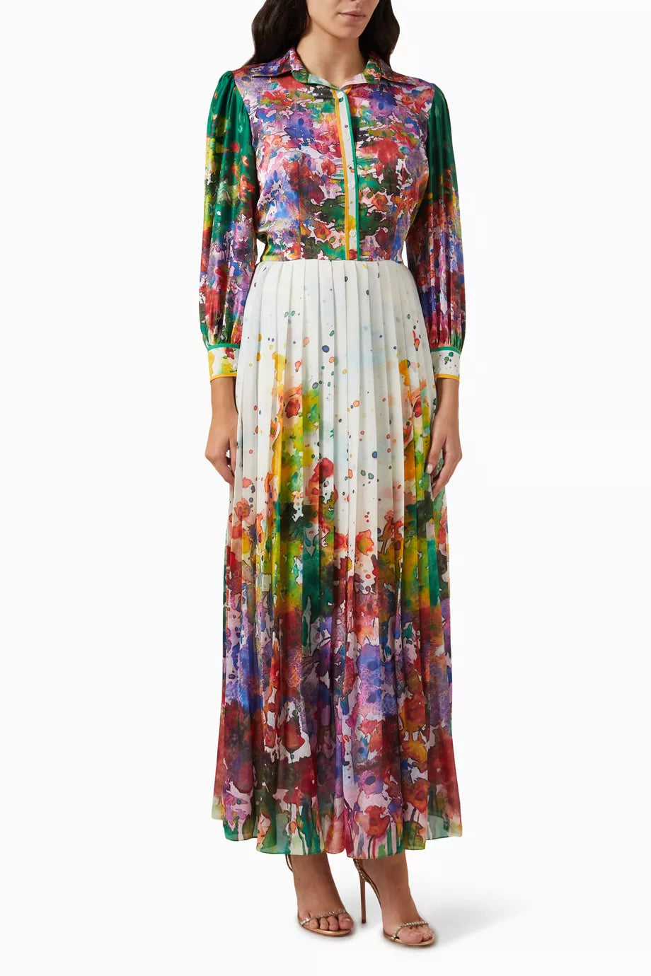 Long-sleeve Maxi Dress in Satin