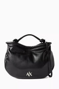 Metal AX Logo Hobo Bag in Faux Leather