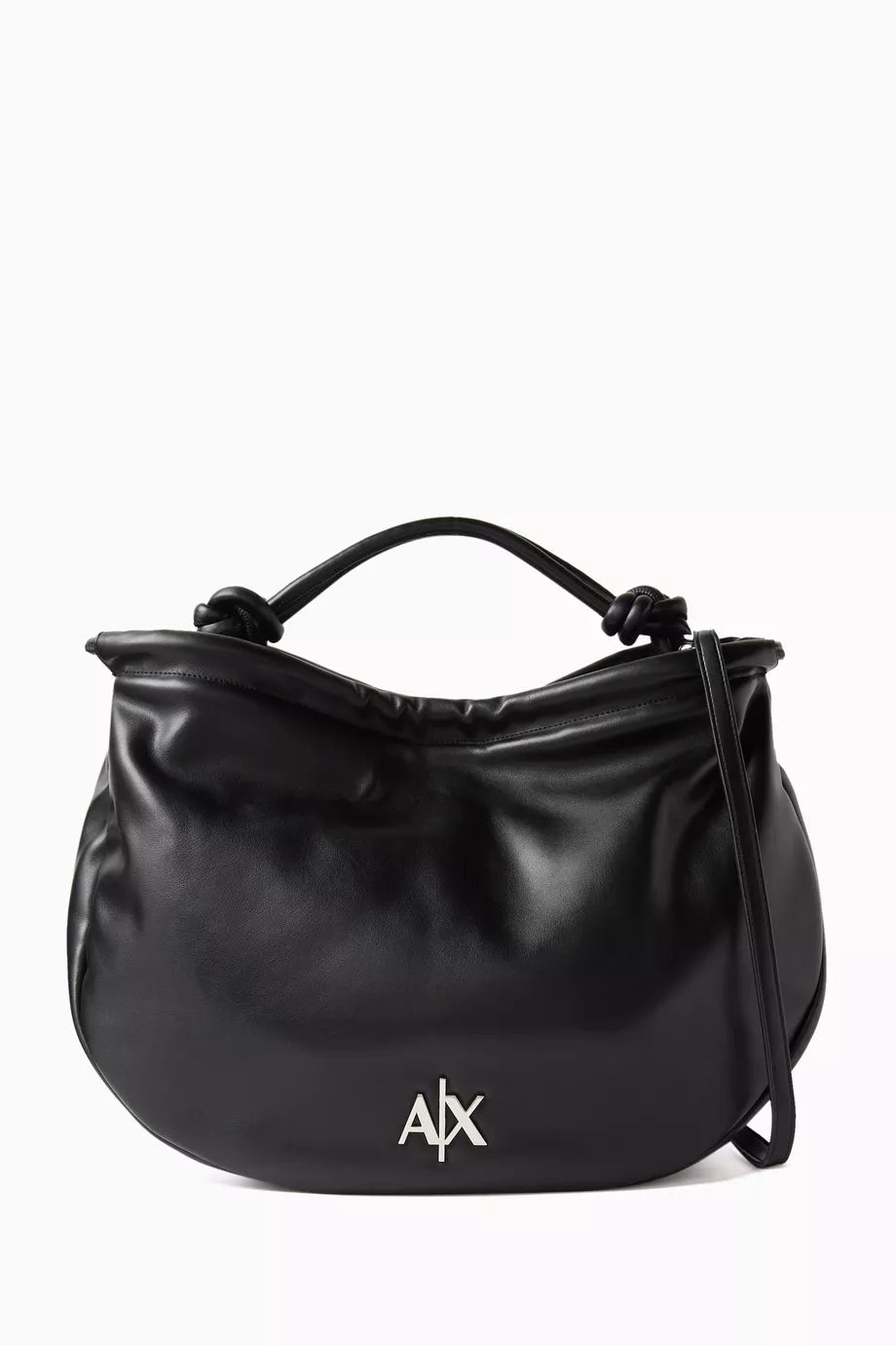 Metal AX Logo Hobo Bag in Faux Leather