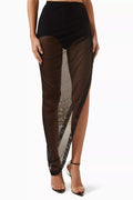 Asymmetric Draped Maxi Skirt in Mesh