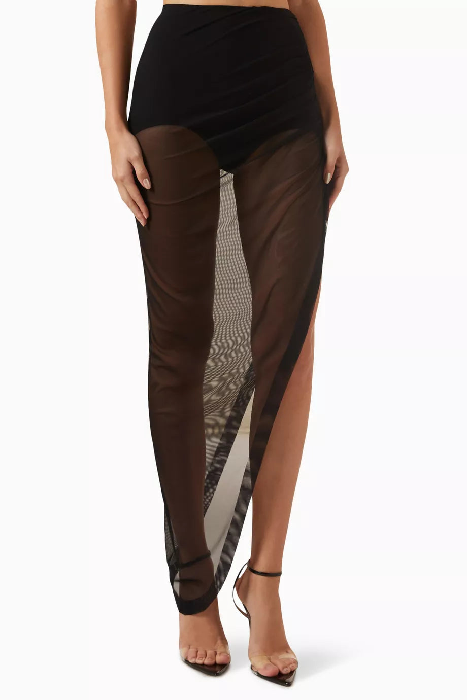 Asymmetric Draped Maxi Skirt in Mesh