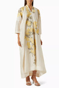 Floral Appliqué Draped Kaftan in Organza