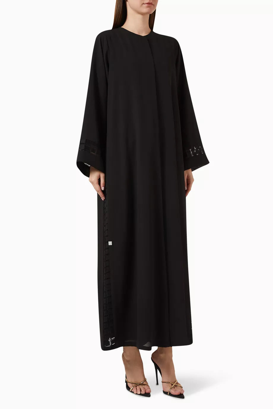 Lace-detailed Abaya in Stretch-chiffon