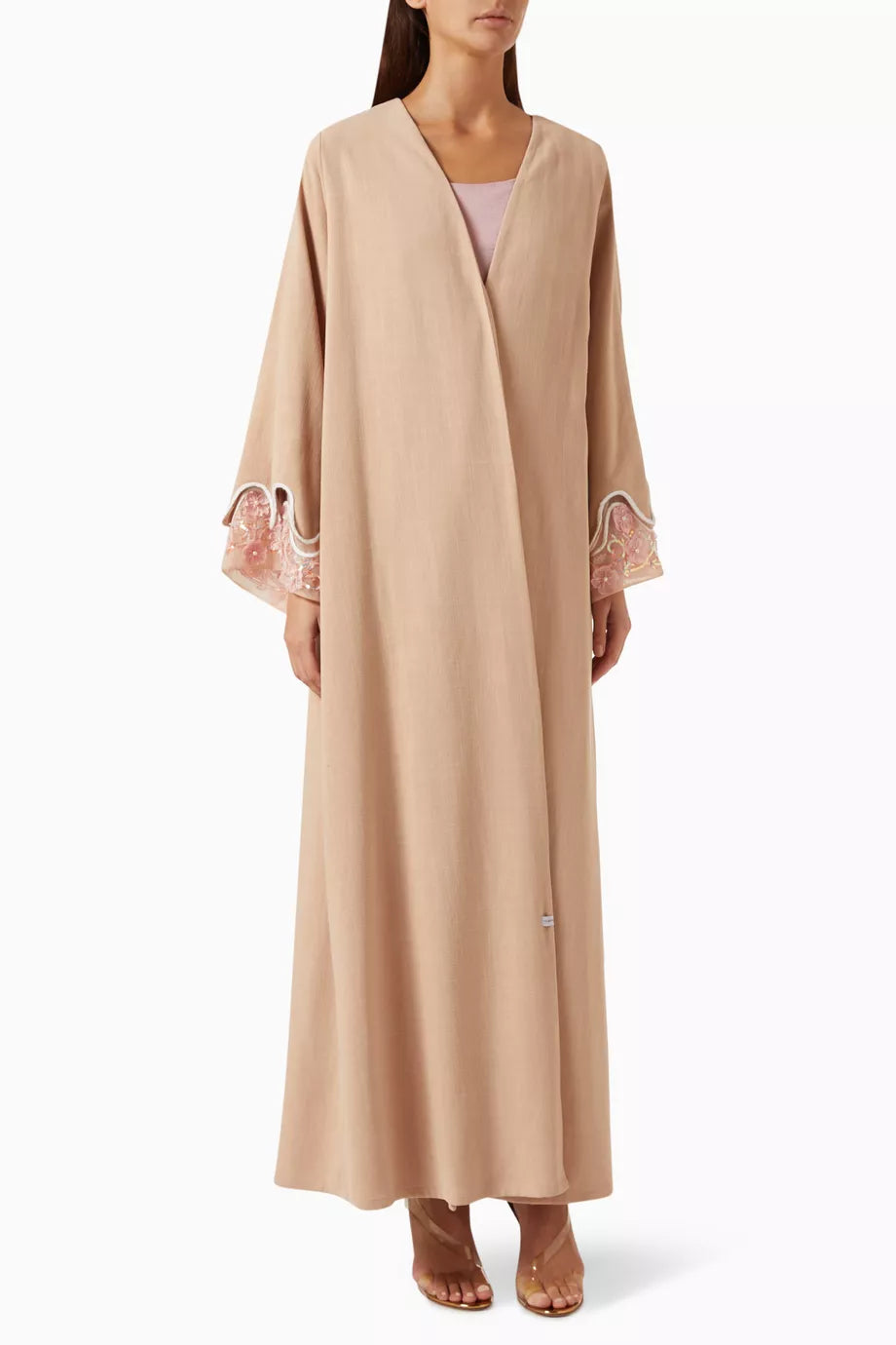 Floral Bead-embellished Abaya & Dress Set in Linen