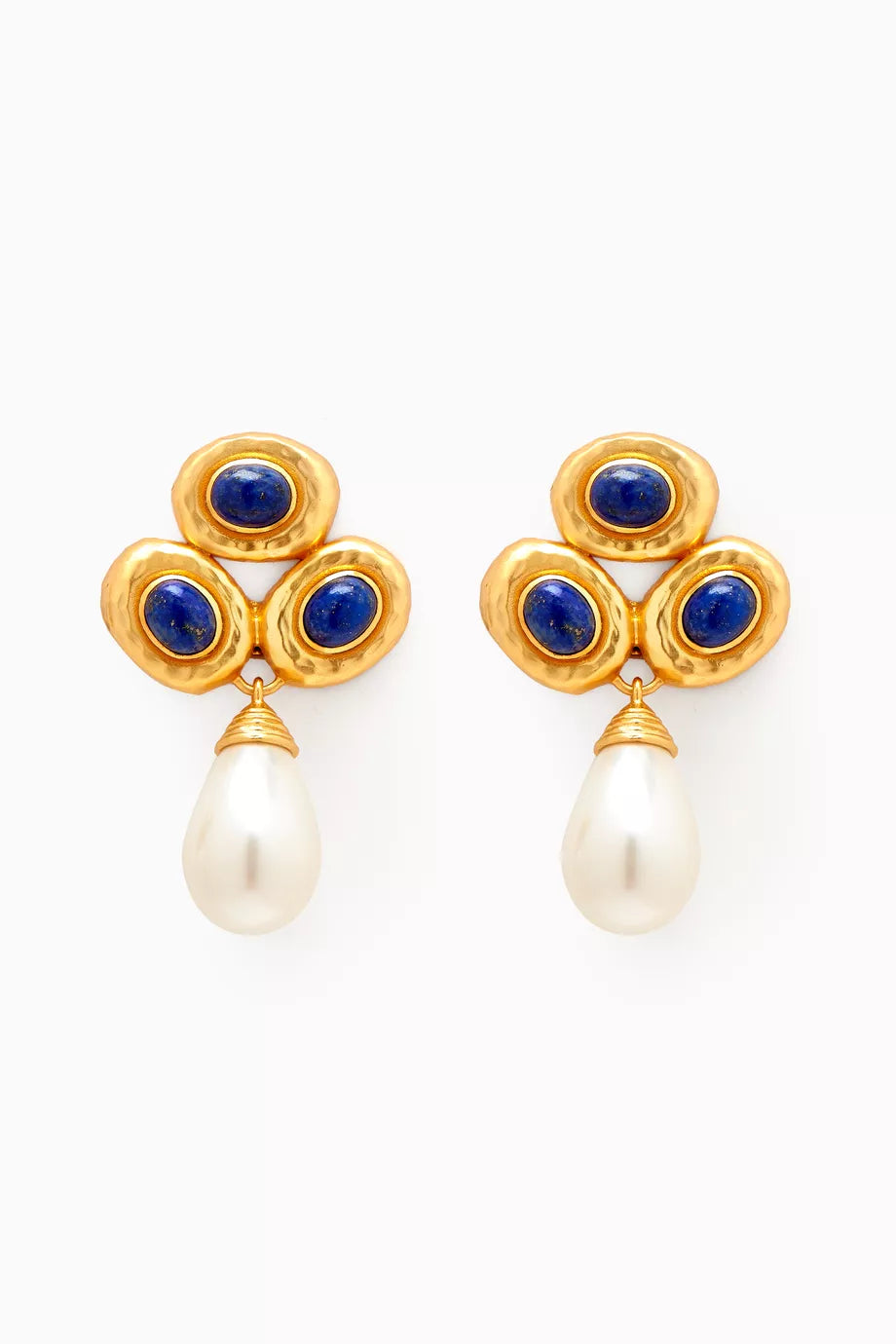 Eva Drop Pearl Earrings in 24kt Gold-plated Brass