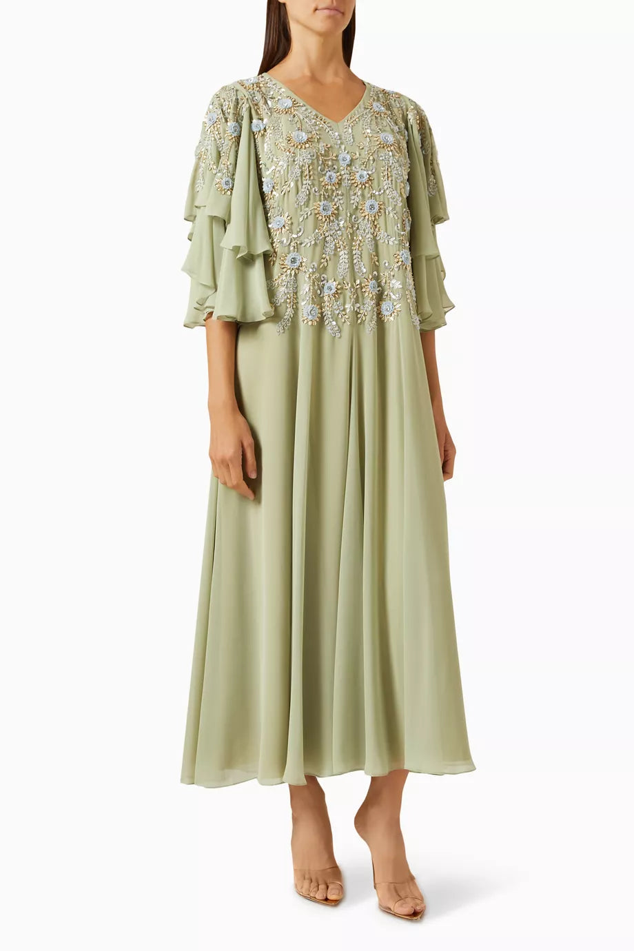 Embellished Ruffle-sleeve Kaftan