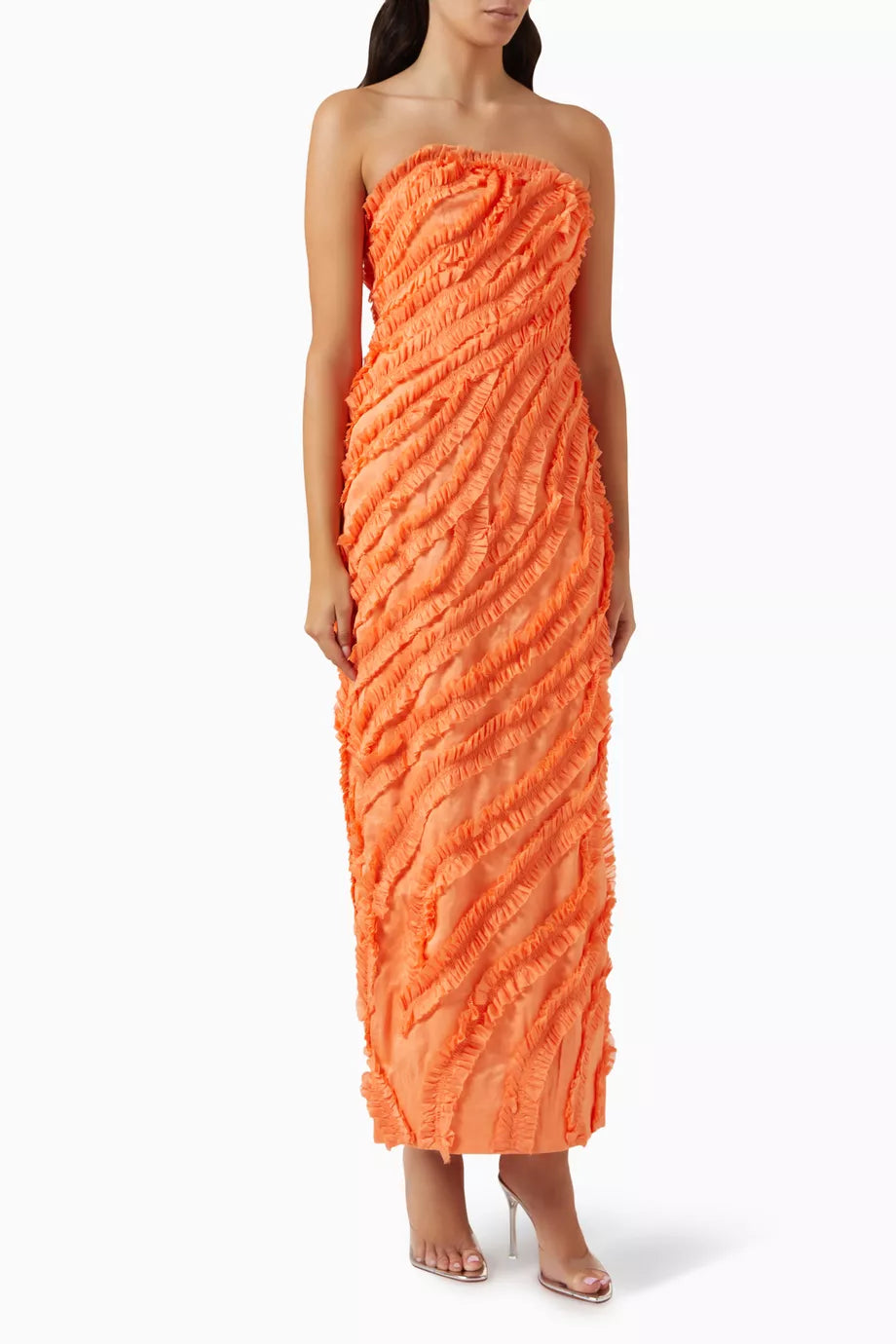 Terrene Frill Maxi Dress in Linen