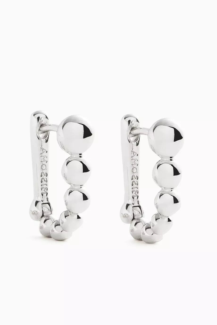 Articulated Beaded Ovate Huggies Earrings in Rhodium-Plated Recycled Sterling Silver